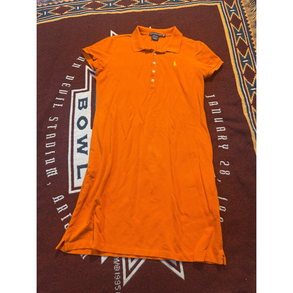 Ralph Lauren Sport Orange Cotton Pique Polo Dress Womens Medium Yellow Pony Logo